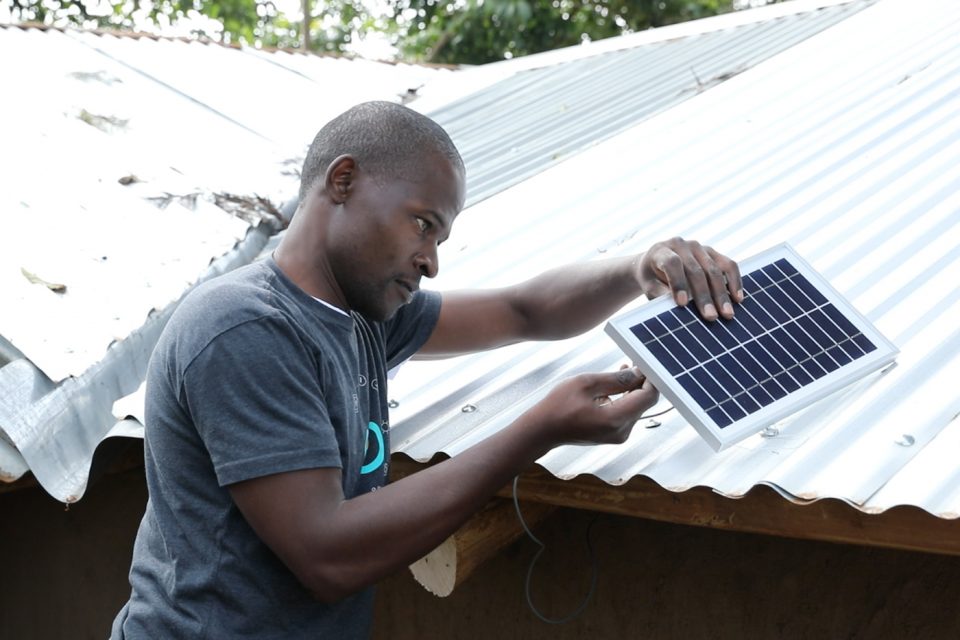 Man installs lead-free solar module